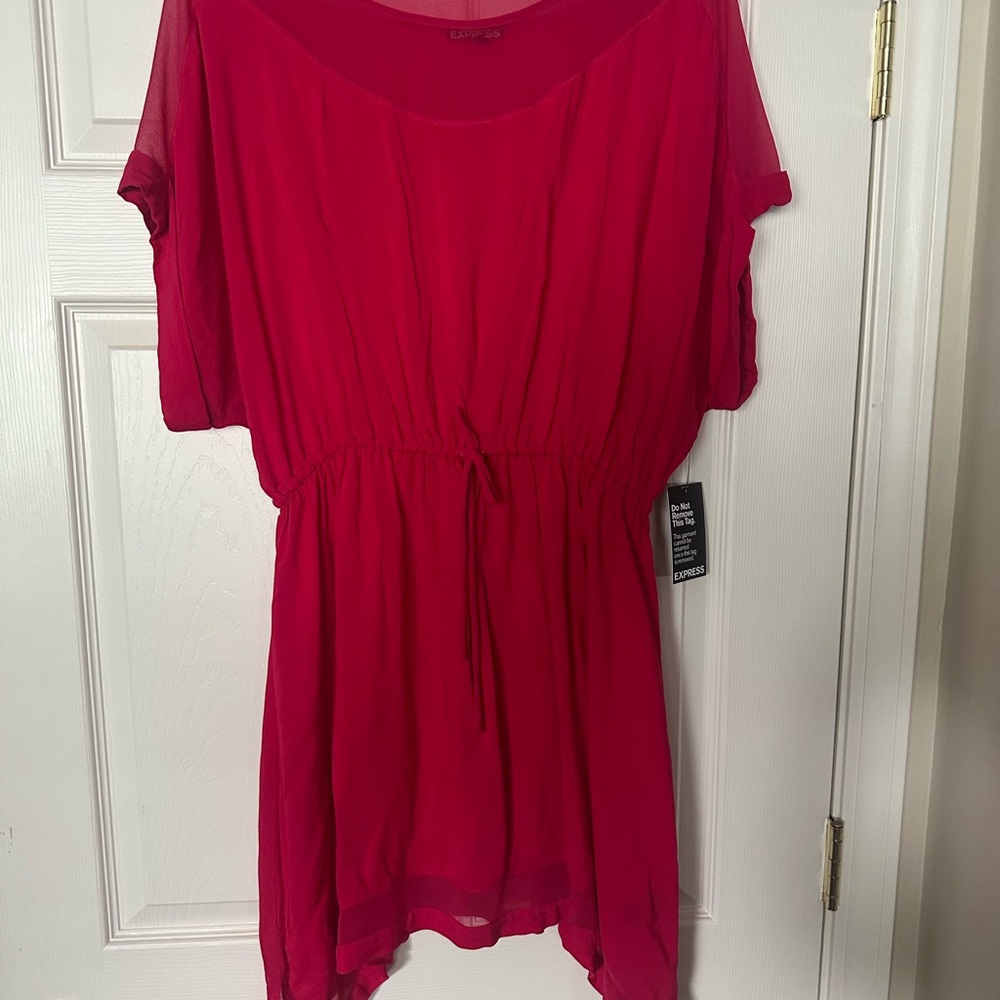 Express Red Dolman Sleeve Asymmetrical Blouse